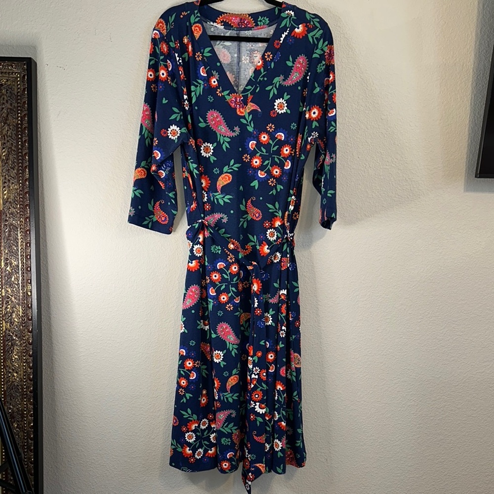 Croft & Barrow Blue Pink Wrap Sundress V-Neck Tie Front